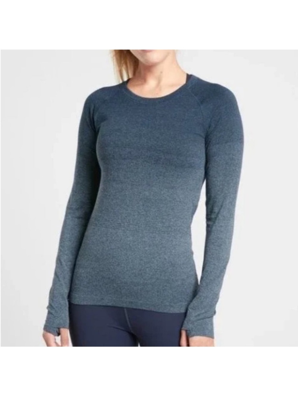 Athleta Momentum Gradient Heather Top Teal Long Sleeve Running